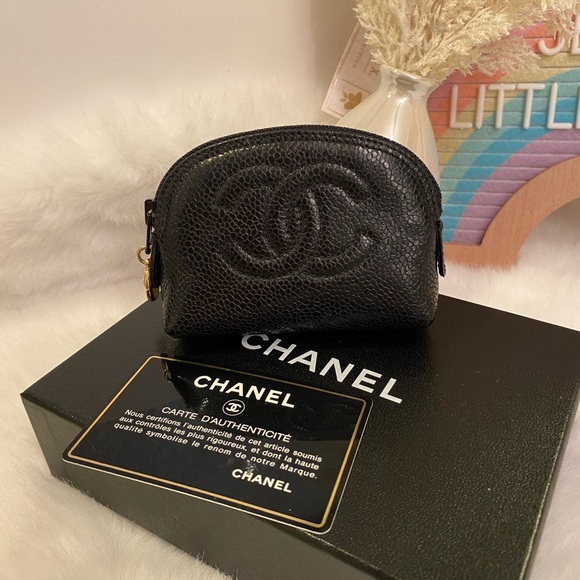 🎀 CHANEL CC Logo Coin Case Purse Mini Pouch Caviar Skin Leather Black - Picture 3 of 9